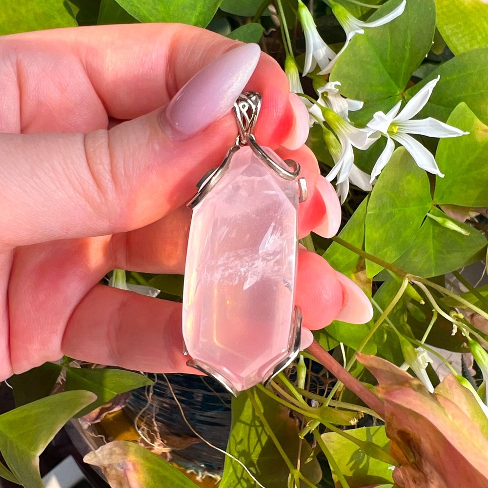 Mozambique Rose Quartz Pendant 925 Silver Custom Pendant